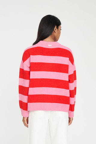 KENZIE STRIPE KNIT CREW PINK/RED