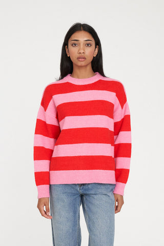 KENZIE STRIPE KNIT CREW PINK/RED