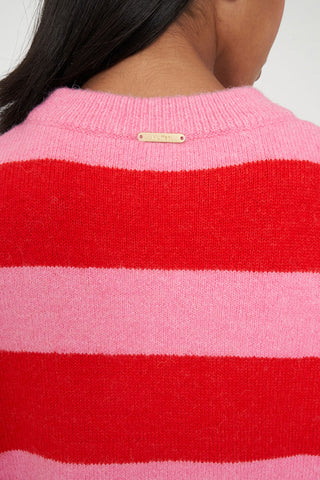KENZIE STRIPE KNIT CREW PINK/RED