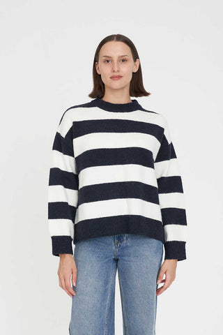 KENZIE STRIPE KNIT CREW NAVY/WHITE