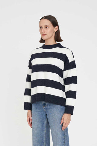 KENZIE STRIPE KNIT CREW NAVY/WHITE