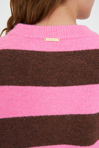 KENZIE STRIPE KNIT CREW PETAL/CHESTNUT