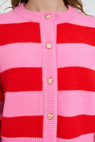 ELLE CROP STRIPE CARDIGAN PINK/RED