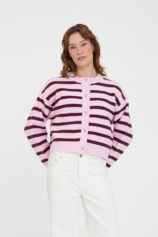 ELLE CROP CARDIGAN PALE ROSE/BURGUNDY