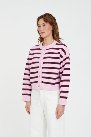 ELLE CROP CARDIGAN PALE ROSE/BURGUNDY