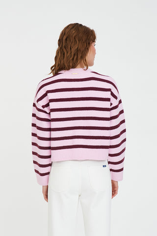 ELLE CROP CARDIGAN PALE ROSE/BURGUNDY