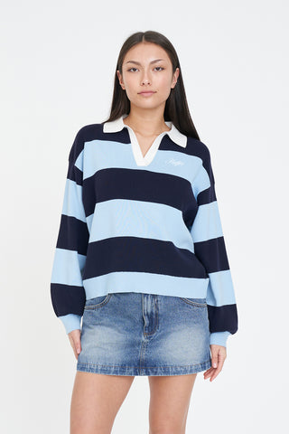 SLOUCHY KNIT POLO BAY BLUE/NAVY