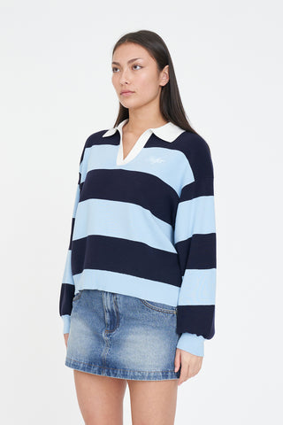 SLOUCHY KNIT POLO BAY BLUE/NAVY