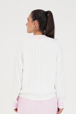 V-NECK CABLE KNIT SWEATER WHITE