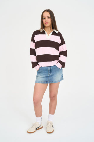 SLOUCHY KNIT POLO PRETTY PINK/COCOA