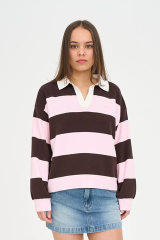SLOUCHY KNIT POLO PRETTY PINK/COCOA