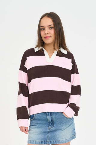 SLOUCHY KNIT POLO PRETTY PINK/COCOA