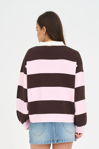 SLOUCHY KNIT POLO PRETTY PINK/COCOA