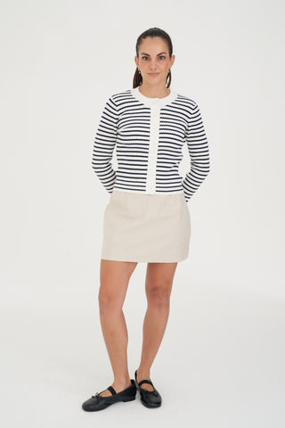 CLASSIC STRIPE KNIT CARDI CHALK/NAVY