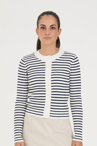 CLASSIC STRIPE KNIT CARDI CHALK/NAVY