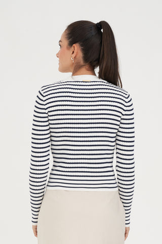 CLASSIC STRIPE KNIT CARDI CHALK/NAVY