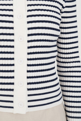 CLASSIC STRIPE KNIT CARDI CHALK/NAVY