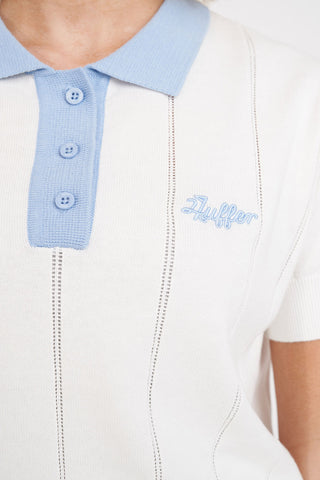 WOMENS LINE KNIT POLO CHALK/ICE BLUE