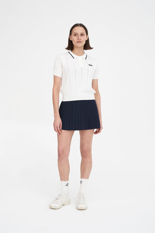 WOMENS LINE KNIT POLO CHALK/NAVY
