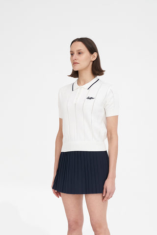 WOMENS LINE KNIT POLO CHALK/NAVY