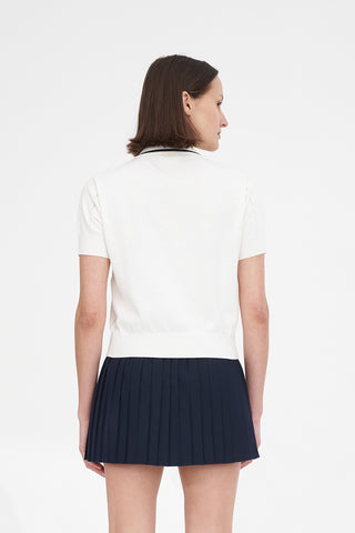 WOMENS LINE KNIT POLO CHALK/NAVY