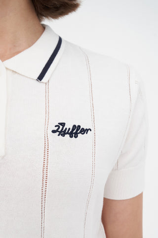 WOMENS LINE KNIT POLO CHALK/NAVY