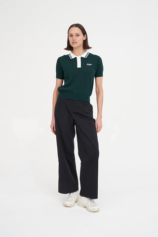 WOMENS LINE KNIT POLO GOLF GREEN/CHALK