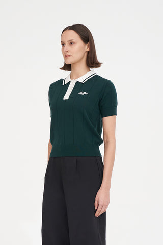 WOMENS LINE KNIT POLO GOLF GREEN/CHALK