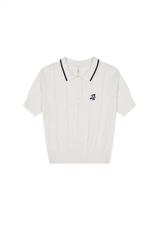 WOMENS LINE KNIT POLO CHALK/NAVY