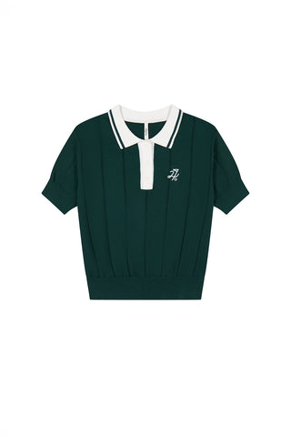 WOMENS LINE KNIT POLO GOLF GREEN/CHALK