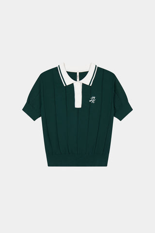 WOMENS LINE KNIT POLO GOLF GREEN/CHALK