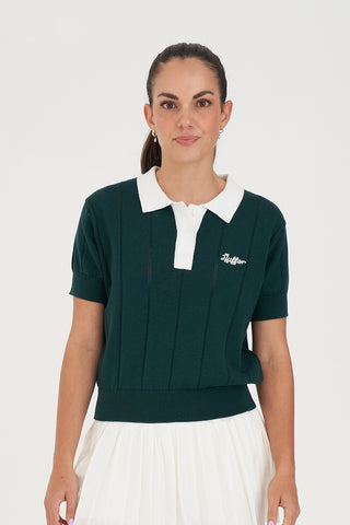 WMNS LINE KNIT POLO GOLF GREEN/WHT
