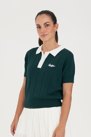 WMNS LINE KNIT POLO GOLF GREEN/WHT