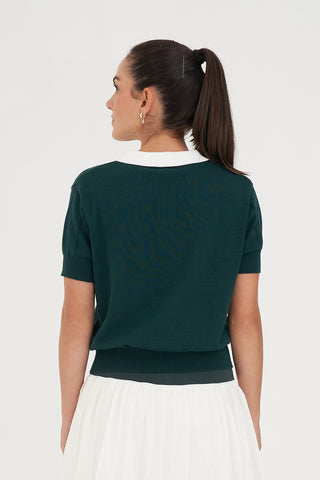 WMNS LINE KNIT POLO GOLF GREEN/WHT