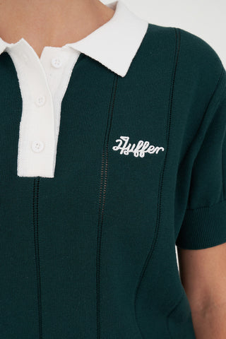 WMNS LINE KNIT POLO GOLF GREEN/WHT