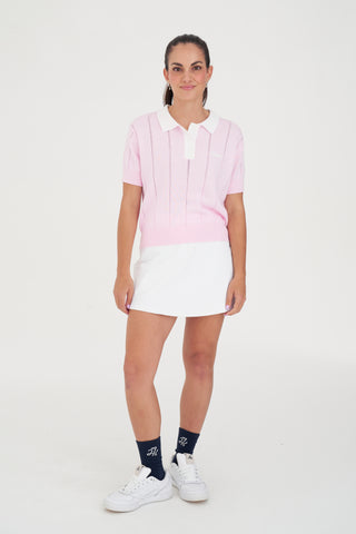 WMNS LINE KNIT POLO CAMELLIA/WHITE
