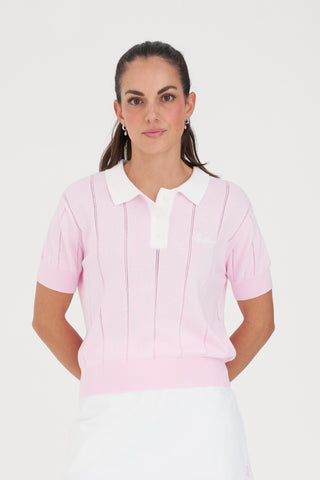 WMNS LINE KNIT POLO CAMELLIA/WHITE