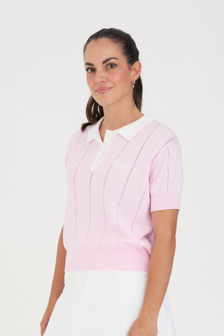 WMNS LINE KNIT POLO CAMELLIA/WHITE
