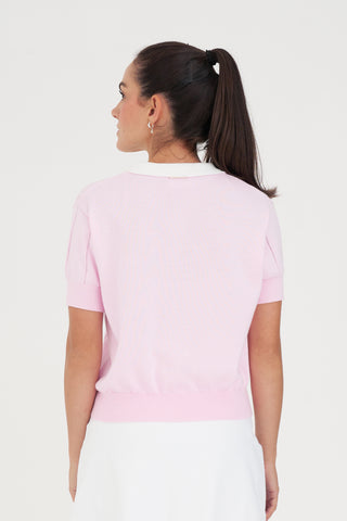 WMNS LINE KNIT POLO CAMELLIA/WHITE
