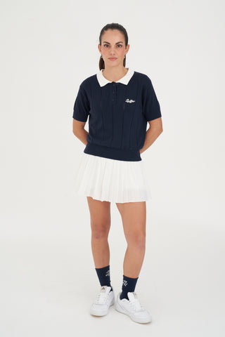 WMNS LINE KNIT POLO NAVY/WHITE