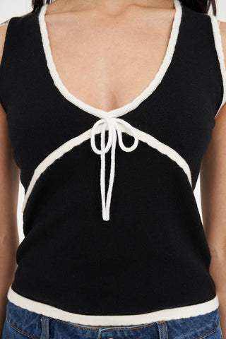 KIMI V-NECK KNIT TOP BLACK/CHALK