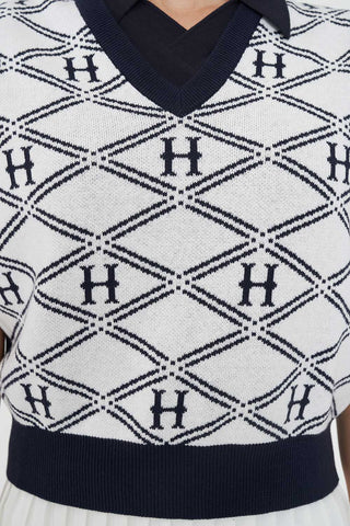 RACQUET KNIT VEST CHALK/NAVY