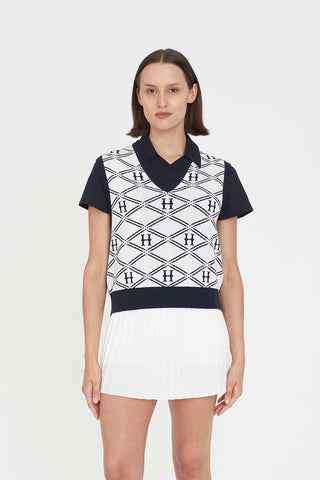 RACQUET KNIT VEST CHALK/NAVY