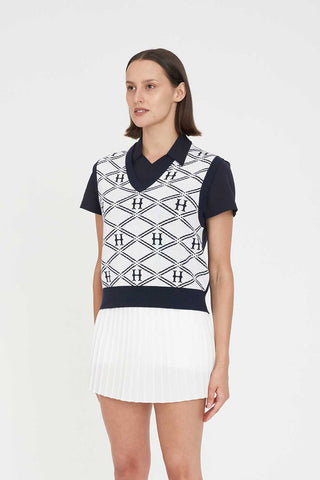 RACQUET KNIT VEST CHALK/NAVY