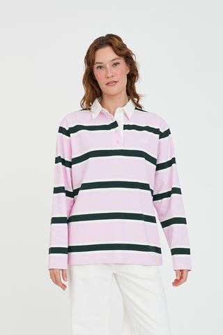 BROOKLYN OVERSIZED RUGBY GREEN/PINK