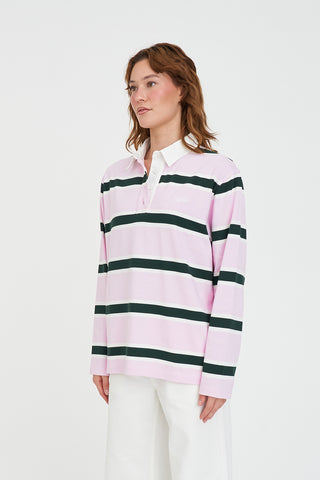 BROOKLYN OVERSIZED RUGBY GREEN/PINK