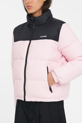 WOMENS RIDER PUFFER JACKET BLACK/PETAL