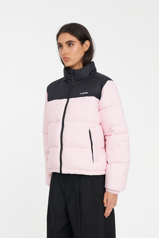 WOMENS RIDER PUFFER JACKET BLACK/PETAL