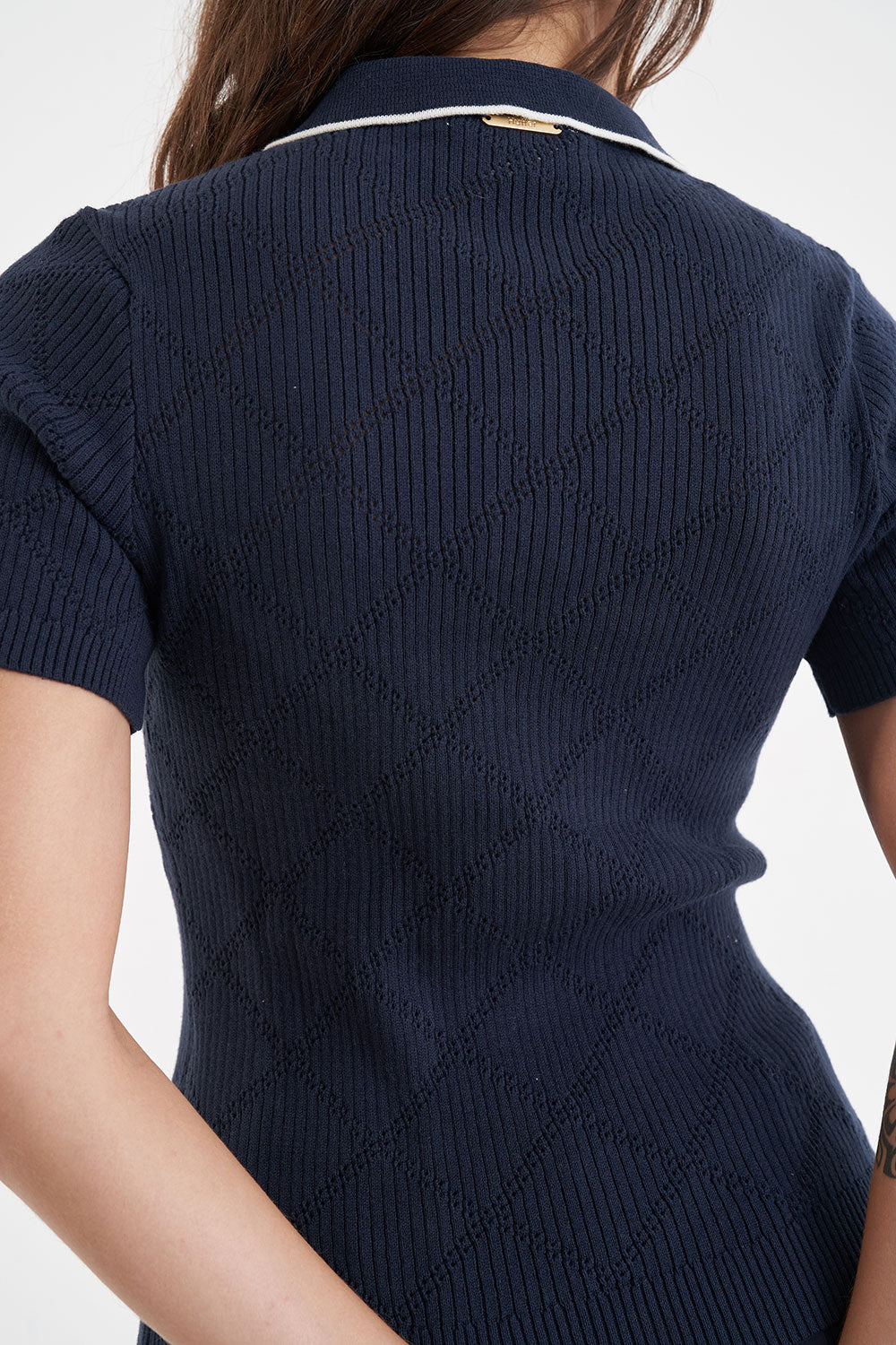 WOMENS DIAMOND KNIT POLO NAVY – Huffer