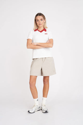 WOMENS BIRDIE SS POLO CHALK/FLAG RED